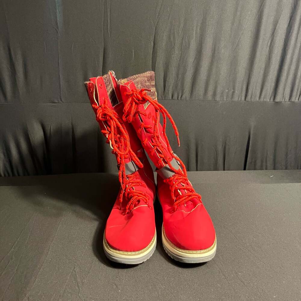 Vintage Red Winter Snow Boots with Knit Cuff and Buckle